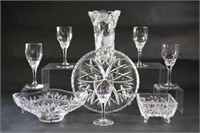 Cut Glass & Crystal Trays, Vase & Black Stem Glass