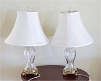 Etched Cut Glass & Brass Urn Table Lamps