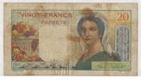 Papeete - Tahiti - 20 Francs  - 1954-58.Ta7a