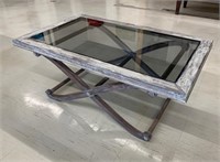 X Frame Overpainted Coffee Table with Glass Top