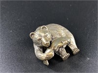 Sterling silver brooch with bear catching a salmon