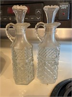 Pair of Vintage Glass Cruets Oil & Vinegar Bottles
