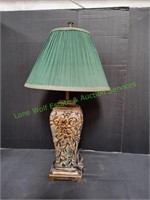 29" Floral Design Lamp w/ Green Shade