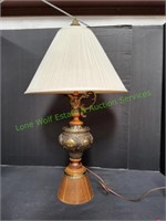 33" Wood Base Lamp w/ White Shade