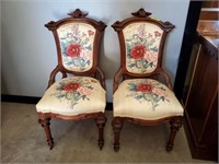 PR MAHOGANY CARVED UPHOLSTERED CHAIRS