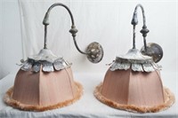 2 Wall sconce lamps w pink shades