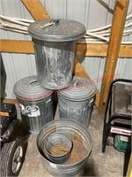 3 Galvanized Garbage Cans and 1 Tub