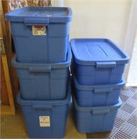 6 Rubbermaid Roughneck Totes with Lids