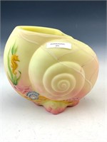 Fenton Burmese Decorated & Signed Shell Vase