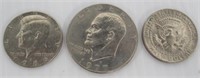 (2) Kennedy half dollars and (1) Eisenhower