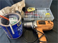 Chicago Electric impact wrench, container with
