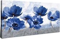 Abstract Blue Flower Wall Art Watercolor Poppy Flo