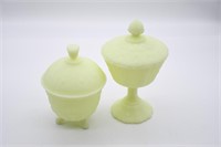 2 Fenton Satin Glass Covered Compotes