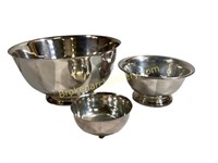 Set of 3 Graduated Silver Plate Revere Bowls