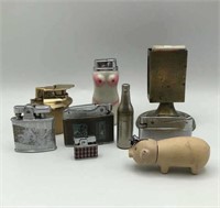 Vtg Lighters LOT- Pig, Btl, Brass Match Safe