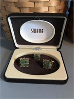 Vintage SWANK Jade Cufflinks & Tie Clip Set