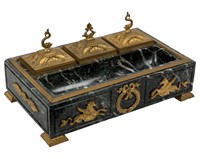 French Dore Bronze and Marble Inkwell