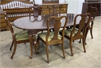 Cherry Queen Anne Style Dining Table & Six Chairs