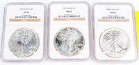 Coin 3 United States Silver Eagles NGC 1990,91,92