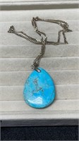 925 Sterling Silver Chain With Large Turquoise Pen