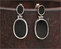 Black Onyx & Sterling Silver Dangle Earrings 4.9g