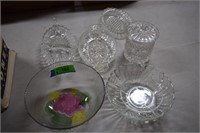 Eight Glass Bowls & Party Flatware Pieces