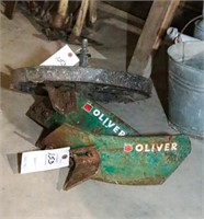 (2) Oliver Plow Shears and Steel Wheelbarrow Wheel