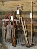 Child's Snow Sled, Boat Oar, Hay Fork and (3)
