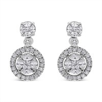 18k Gold Diamond 2.03ct Composite Halo Earrings