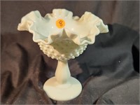 Fenton hobnail ruffled milkglass candy dish