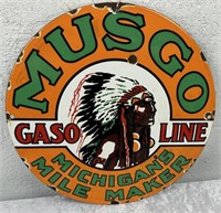 Round Enamel "MUSGO GASO-LINE" Advertising Sign
