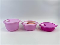 New Tupperware CrystalWave Microwave Pink Bowls