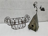 Garden Metal Planter Basket 19" & Bird House