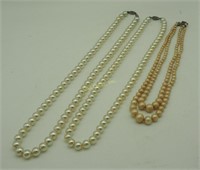 4 Vtg Assorted Strings Pearls W Sterling Clasps