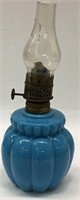 Victorian Blue Glass Miniature Oil Lamp