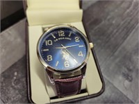 US Polo Assn. Blue Dial Leather Strap Watch