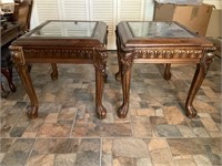 PAIR OF MATCHING END TABLE WITH GLASS TOP