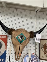 AUTHENTIC BUFFALO SKULL W/ HAND-PAINTED DETAIL -