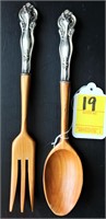 Set of Wooden Salad Fork & Spoon w/S.S. Handles