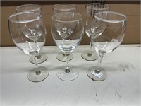 6 CLEAR STEMWARE GLASSES 8 1/4" TALL