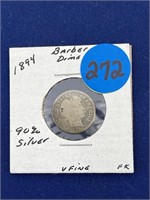 1894 Barber Dime 90% Silver Very Fine