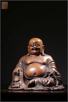 Chinese Bronze Buddha w Silver Inlaid