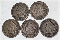 Five Pre 1900 Indian Head Cents