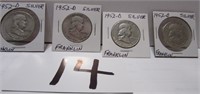 (4) 1952 -D- Franklin Silver Half Dollars