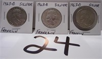 (3) 1963 -D- Franklin Silver Half Dollars