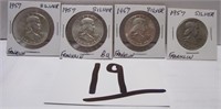 (4) 1957 Franklin Silver Half Dollars