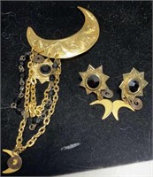 3pc Vintage pin and earring set