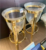 MCM brass large candlestick holder hurricane globe