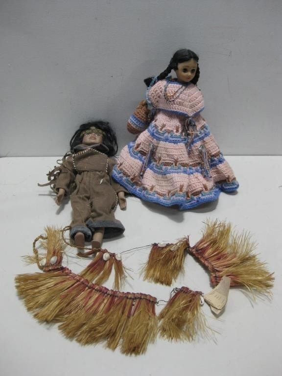 Two Native American Dolls W/Accessories See Info