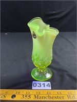 Fenton Green Uranium Glass Handkerchief Vase